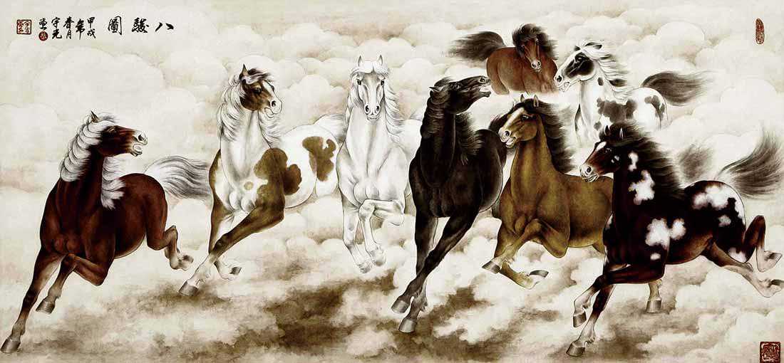 当代画家笔下的乾隆八骏，惟妙惟肖，巧夺天工