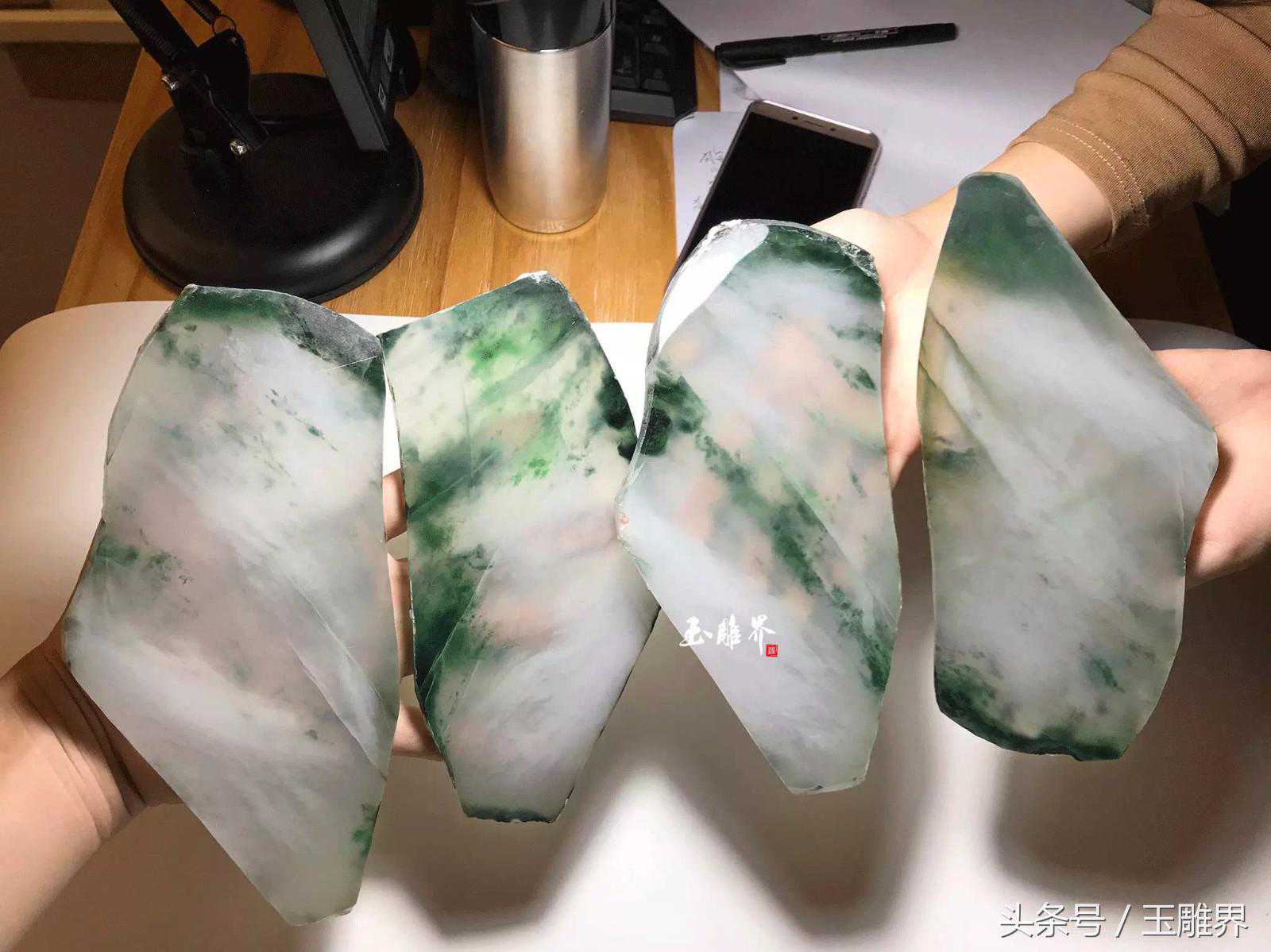 冰种飘花料子切片变身怡情山水，太震撼看完好想看实物！