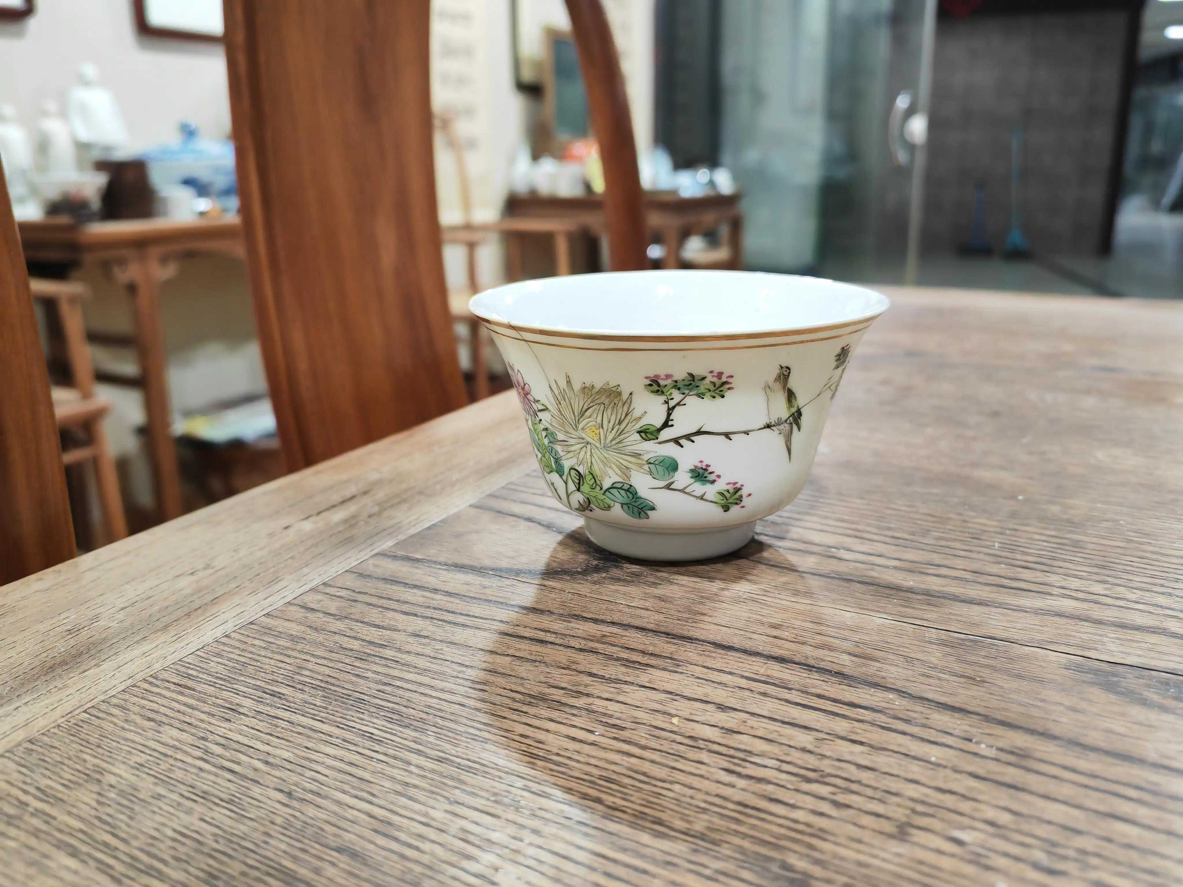 大名家汪友棠花鸟盖碗 大名家汪友棠花鸟盖碗